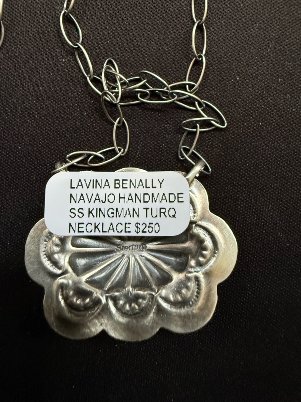 Lavina Benally Navajo handmade kingman turquoise conch necklace. 925 - Picture 3 of 3